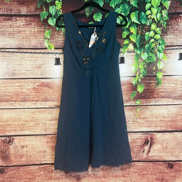 Max Studio Silk Chiffon Sleeveless Midi Dress Small Peacock Blue Beaded Holiday - Picture 1 of 4